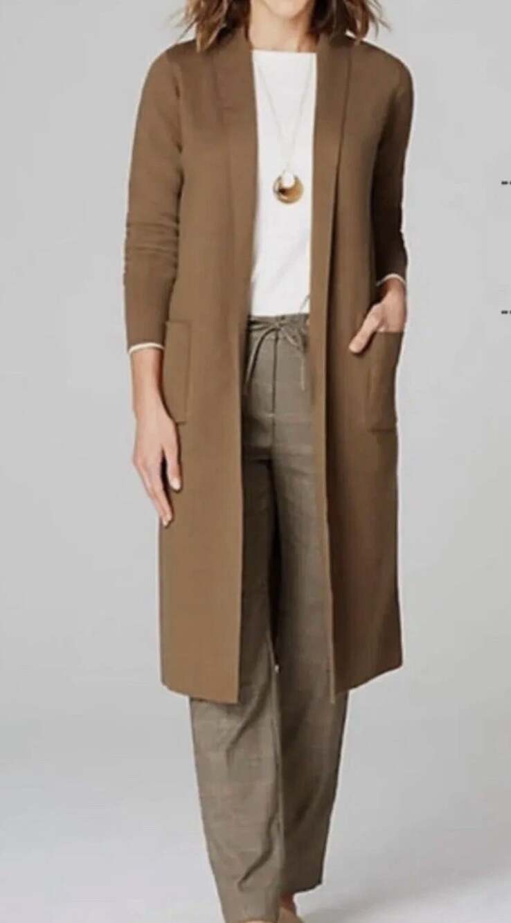 J. Jill Womens S Caramel Brown Wool Blend Long Cardigan Duster Cozy Casual Chic